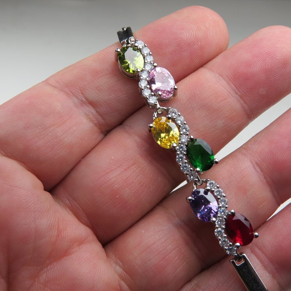 $350 14k Plated Lab Created Emerald Topaz Peridot Amethyst Bracelet